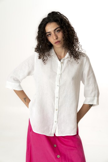 Camisa manga lino blanco