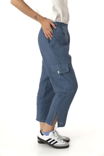 Pantalon cargo lino azulina