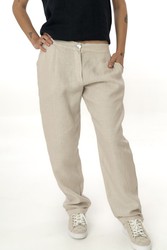 Pantalon largo lino arena