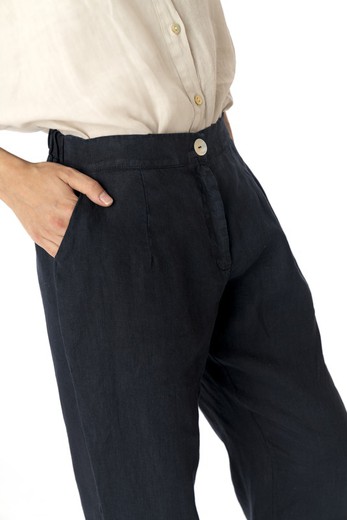 Pantalon largo lino marino