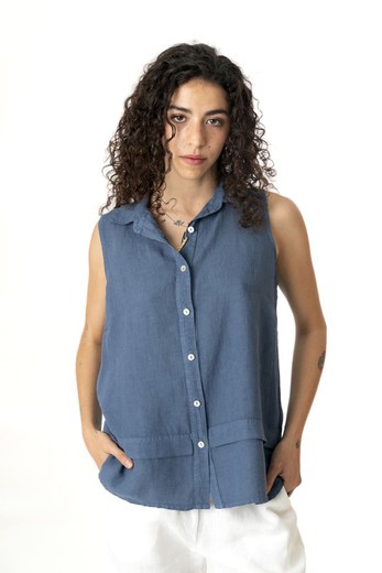 Top lino camisero azulina