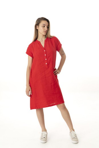 Vestido mao lino rojo