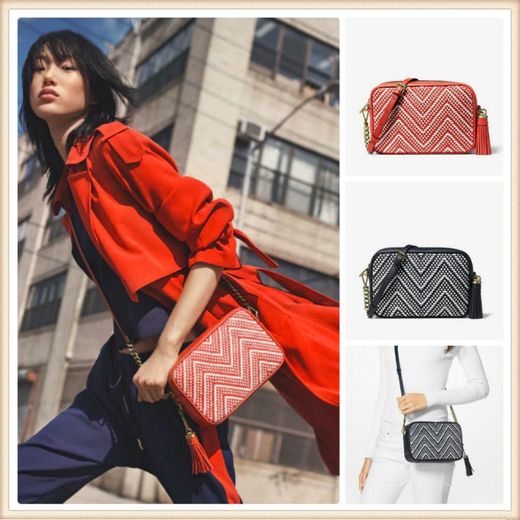 Bolso bandolera trenzado coral