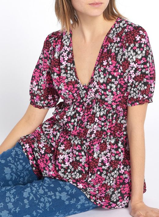 Camisa  flores negro rosa