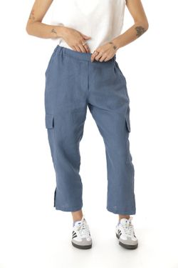 Pantalon cargo lino azulina