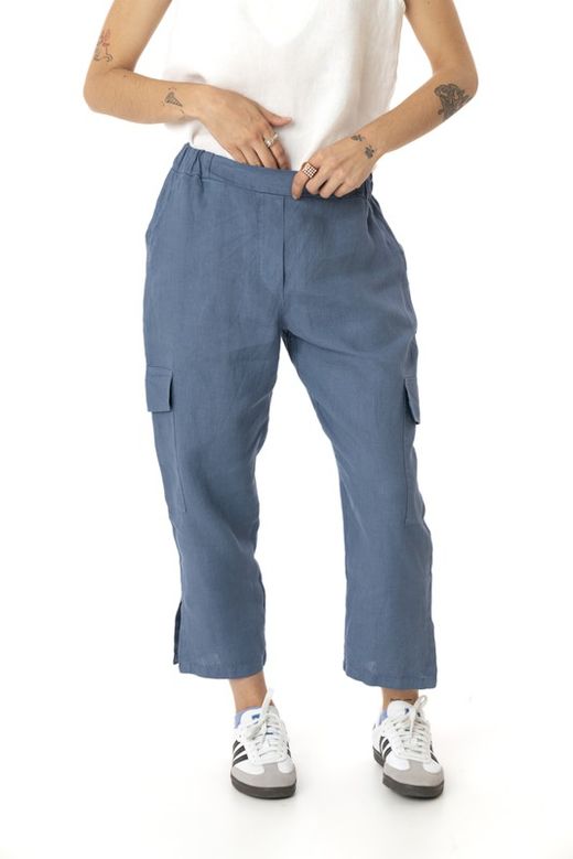 Pantalon cargo lino azulina