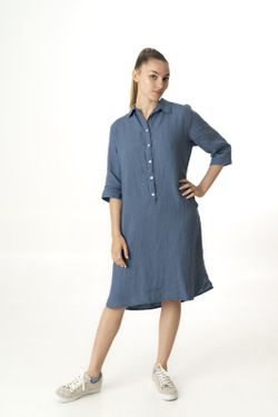 Vestido camisero lino azulina