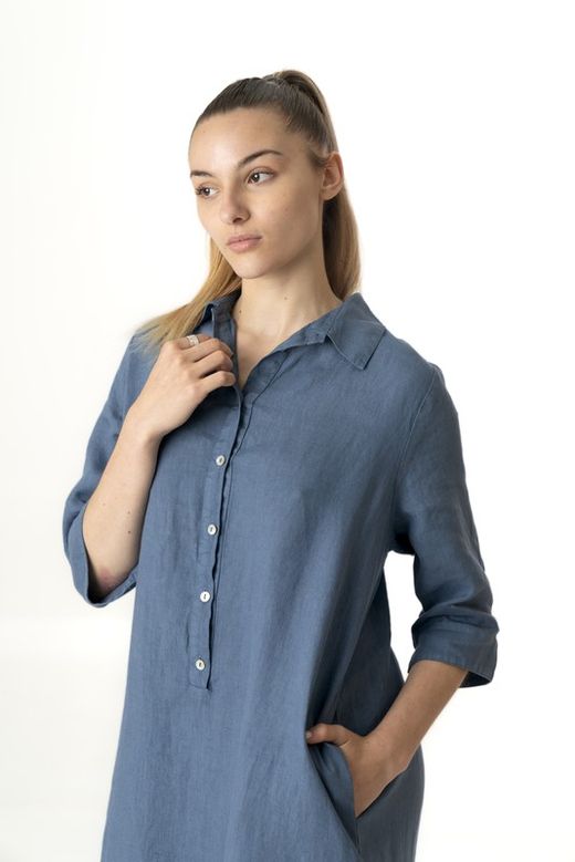 Vestido camisero lino azulina