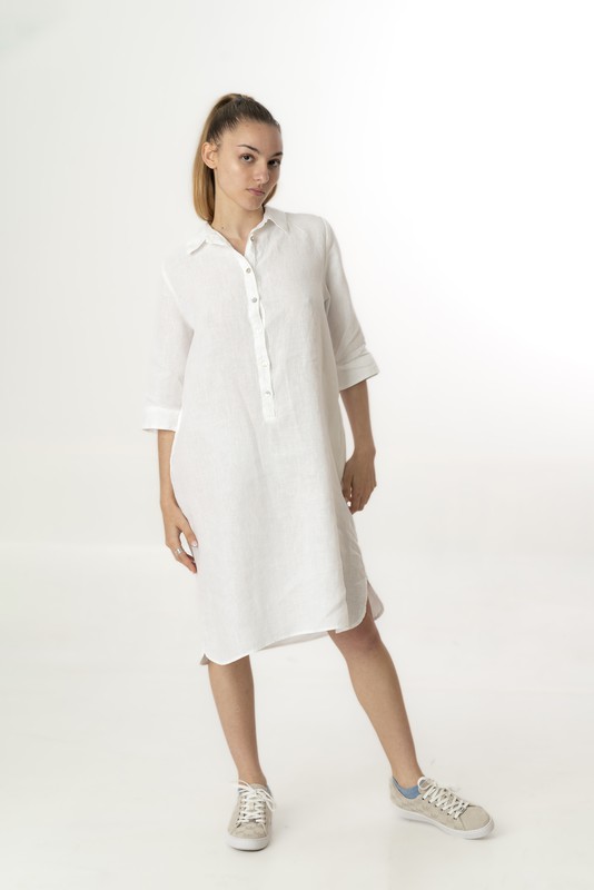 Vestido camisero lino blanco hot sale